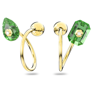 Orecchini pendenti Numina, Design asimmetrico, Taglio misto, Verdi, Placcato color oro