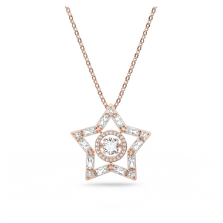Pendente Stella, Taglio misto, Stella, Bianco, Placcato color oro rosa