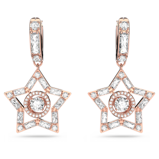 Orecchini pendenti Stella, Taglio misto, Stella, Bianchi, Placcato color oro rosa