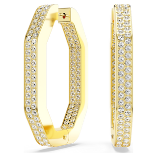 Orecchini a cerchio Dextera, Forma ottagonale, Grandi, Bianchi, Placcato color oro