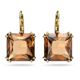 Orecchini pendenti Millenia, Taglio squadrato, Marroni, Placcato color oro