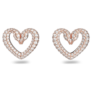 Orecchini a lobo Una, Pavé, Cuore, Medi, Bianchi, Placcato color oro rosa