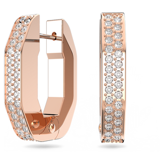 Orecchini a cerchio Dextera, Forma ottagonale, Piccoli, Bianchi, Placcato color oro rosa