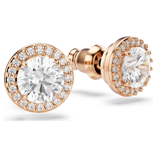 Orecchini a lobo Una Angelic, Taglio tondo, Pavé, Bianchi, Placcato color oro rosa