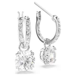 Orecchini pendenti Stilla, Taglio Round, Bianchi, Placcato rodio