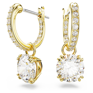 Orecchini pendenti Stilla, Taglio Round, Bianchi, Placcato color oro