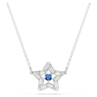 Pendente Stella, Taglio misto, Stella, Blu, Placcato rodio