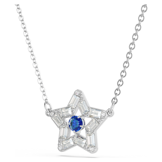 Pendente Stella, Taglio misto, Stella, Blu, Placcato rodio