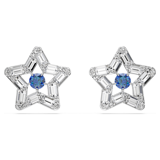 Orecchini a lobo Stella, Taglio misto, Stella, Blu, Placcato rodio