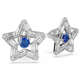 Orecchini a lobo Stella, Taglio misto, Stella, Blu, Placcato rodio