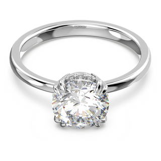 Anello cocktail Stilla, Taglio Round, Bianco, Placcato rodio