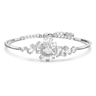 Bracciale rigido Gema, Taglio misto, Fiore, Bianco, Placcato rodio