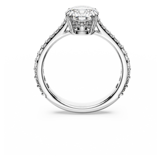 Anello cocktail Stilla, Taglio tondo, Pavé, Bianco, Placcato rodio