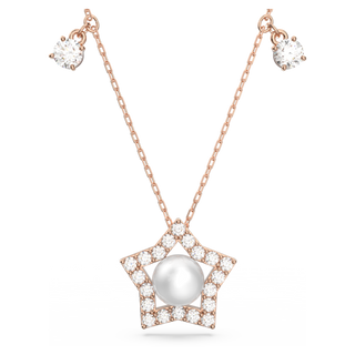 Collana Stella, Taglio misto, Stella, Bianca, Placcato color oro rosa