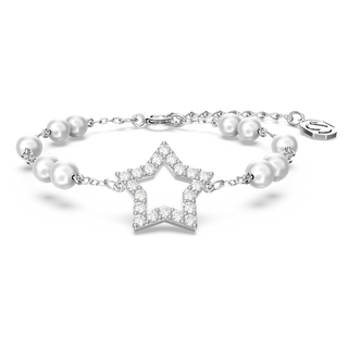 Braccialetto Stella, Pavé, Stella, Bianco, Placcato rodio