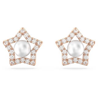 Orecchini a lobo Stella, Taglio Round, Stella, Bianchi, Placcato color oro rosa