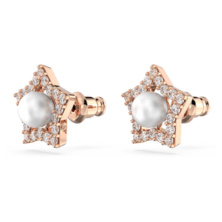 Orecchini a lobo Stella, Taglio Round, Stella, Bianchi, Placcato color oro rosa