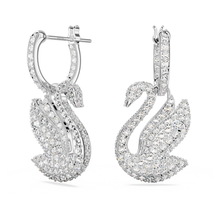 Orecchini pendenti Swarovski Iconic Swan, Cigno, Bianchi, Placcato rodio