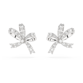 Orecchini a lobo Hyperbola, Fiocco, Piccoli, Bianchi, Placcato rodio