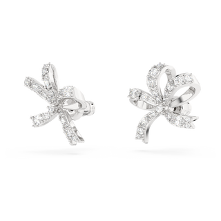 Orecchini a lobo Hyperbola, Fiocco, Piccoli, Bianchi, Placcato rodio