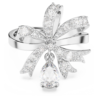 Anello cocktail Volta, Fiocco, Bianco, Placcato rodio