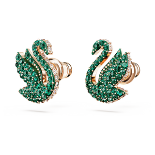 Orecchini a lobo Swan, Cigno, Verdi, Placcato color oro rosa