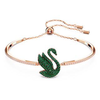 Bracciale rigido Swan, Cigno, Verde, Placcato color oro rosa