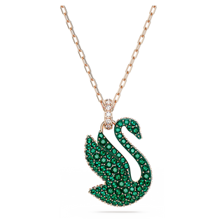 Pendente Swan, Cigno, Medio, Verde, Placcato color oro rosa