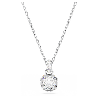 Pendente Birthstone, Taglio squadrato, Aprile, Bianco, Placcato rodio