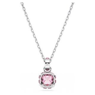 Pendente Birthstone, Taglio squadrato, Ottobre, Rosa, Placcato rodio