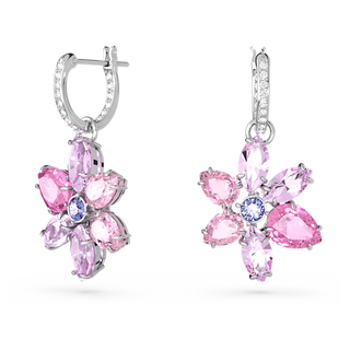 Orecchini pendenti Gema, Taglio misto, Fiore, Rosa, Placcato rodio