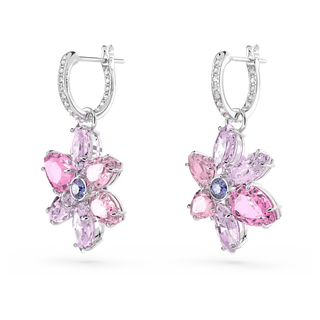 Orecchini pendenti Gema, Taglio misto, Fiore, Rosa, Placcato rodio