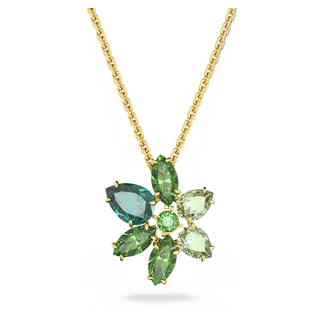 Pendente Gema, Taglio misto, Fiore, Verde, Placcato color oro