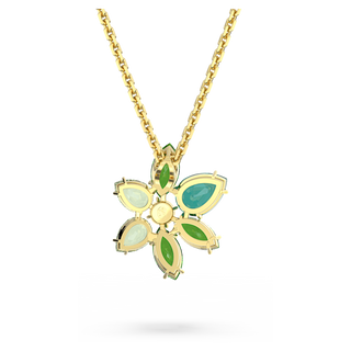 Pendente Gema, Taglio misto, Fiore, Verde, Placcato color oro