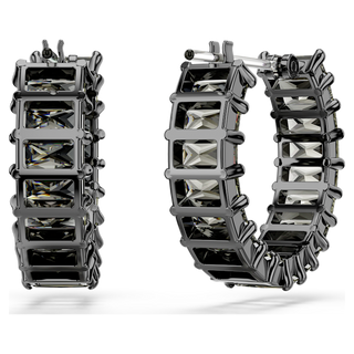 Orecchini a cerchio Matrix, Taglio baguette, Grigi, Placcato rutenio