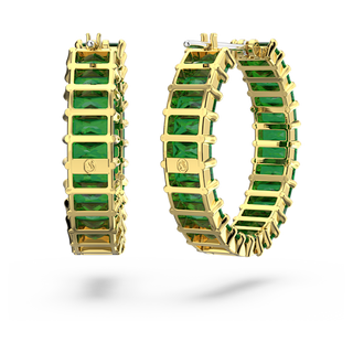 Orecchini a cerchio Matrix, Taglio baguette, Verdi, Placcato color oro