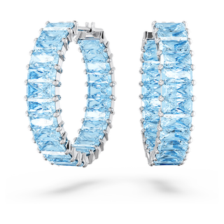 Orecchini a cerchio Matrix, Taglio baguette, Blu, Placcato rodio