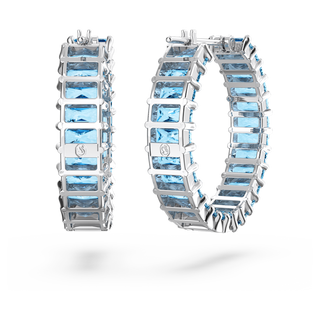 Orecchini a cerchio Matrix, Taglio baguette, Blu, Placcato rodio