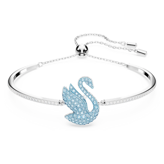 Bracciale rigido Swan, Cigno, Blu, Placcato rodio