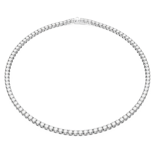 Collana Matrix Tennis, Taglio Round, Piccola, Bianca, Placcato rodio