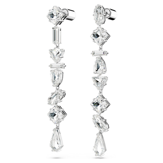 Orecchini pendenti Mesmera, Design asimmetrico, Taglio misto, Lunghi, Bianchi, Placcato rodio