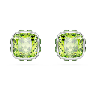 Orecchini a lobo Birthstone, Taglio squadrato, Agosto, Verdi, Placcato rodio