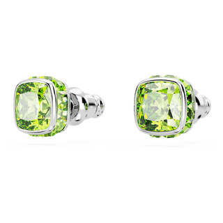 Orecchini a lobo Birthstone, Taglio squadrato, Agosto, Verdi, Placcato rodio