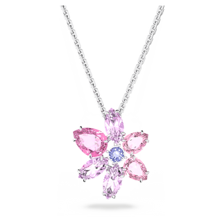 Pendente Gema, Taglio misto, Fiore, Rosa, Placcato rodio