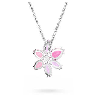 Pendente Gema, Taglio misto, Fiore, Rosa, Placcato rodio