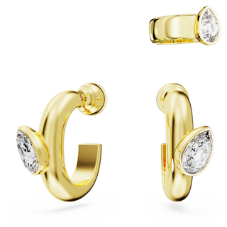 Orecchini a cerchio con ear cuff Imber, Set (3), Taglio Pear, Bianchi, Placcato color oro