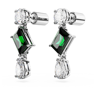 Orecchini pendenti Mesmera, Taglio misto, Verdi, Placcato rodio