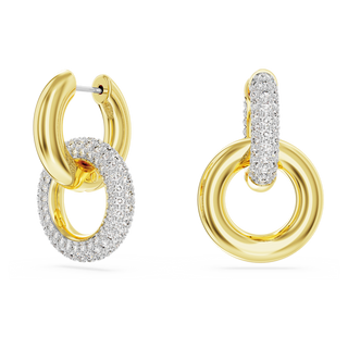 Orecchini a cerchio Dextera, Design asimmetrico, Anello concatenato, Bianchi, Placcato color oro