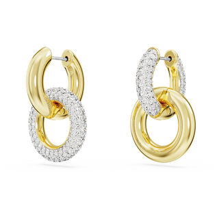 Orecchini a cerchio Dextera, Design asimmetrico, Anello concatenato, Bianchi, Placcato color oro