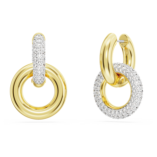 Orecchini a cerchio Dextera, Design asimmetrico, Anello concatenato, Bianchi, Placcato color oro